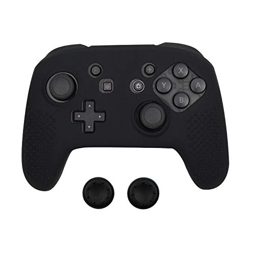 3 in 1 Soft Silicone Protective Skin Case Cover for NS Switch pro Controller Rubber Protective Skin with 2 Thumb Caps (Black) - color: Black