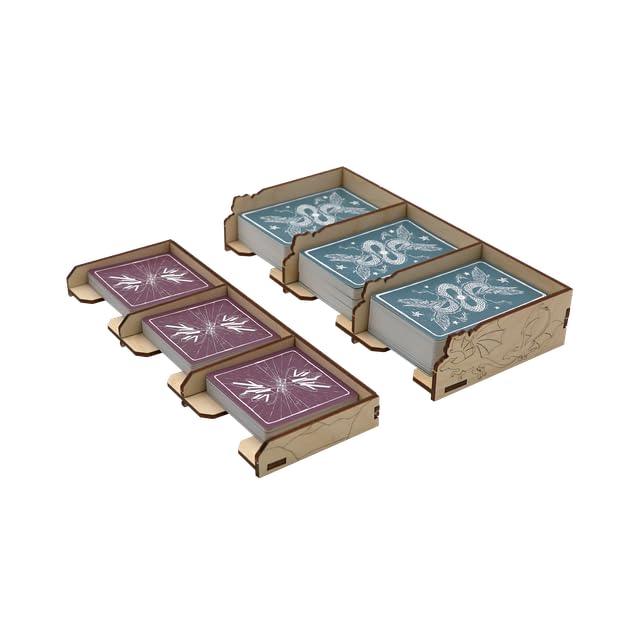 The Broken Token Game Organizer Compatible with Wyrmspan - Wooden Game Organizing Box with Multiple Trays
