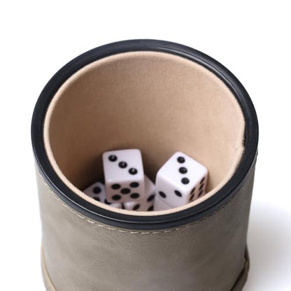 Brown Suede Faux Leather Dice Cup Set, Felt Lined PU Leather Dice Shaker with 6 Dice for Liars Farkle Yahtzee Game - color: Suede Brown