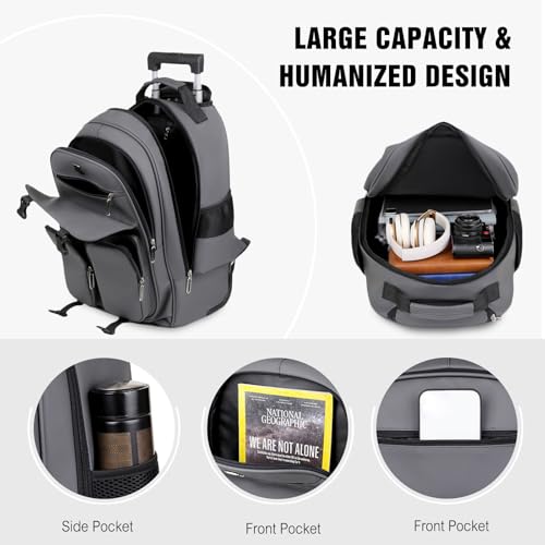 FANDARE Rolling Laptop Backpack Convertible Luggage Backpack with Wheels Travel Daypacks Multi-Functional Carry-On for Business Trip Men Lifestyle Outdoor Urban Waterproof PU Film Backpacks Black - color: Black