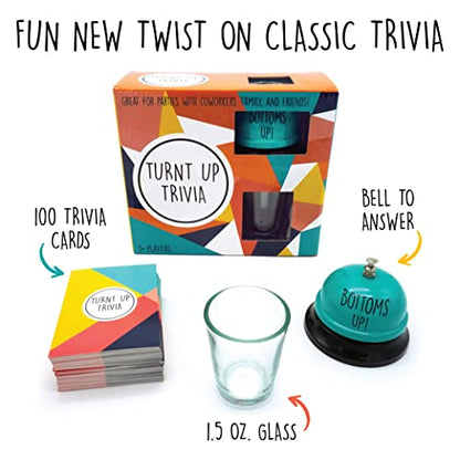Turnt Up Trivia Card Game for Adults - Call Bell Game for Family and Friends - Bachelor and Birthday Party Trivia With 1.5 Oz Shot Glass (44 Ml)
