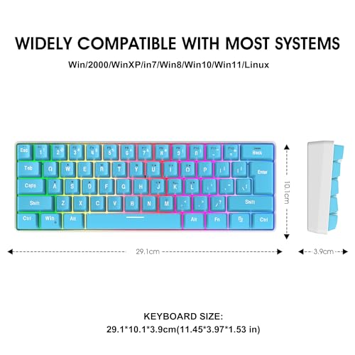 Snpurdiri 60% Wired Gaming Keyboard, Small Ultra-Compact 61 Keys RGB Backlit 60 Percent Gaming Keyboard for PC/Mac Gamer, Typist, Travel, Easy to Carry on Business Trip (Blue) - color: Blue