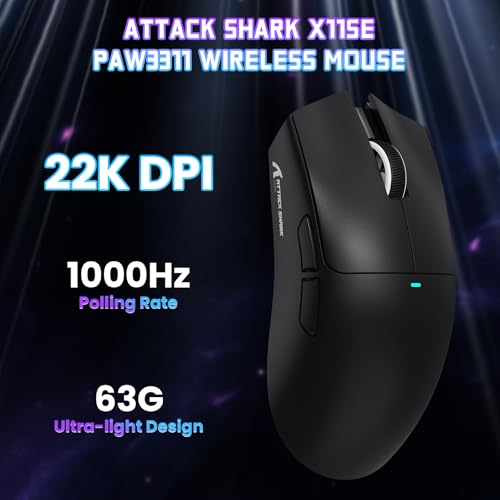 ATTACK SHARK X11SE Wireless Gaming Mouse, 59g Lightweight, Black | Bluetooth/2.4Ghz Wireless/Wired Connectivity, 22K DPI, PixArt PAW3311 Gaming Sensor, 1K Polling Gamer Mice for PC/Mac - color: Black