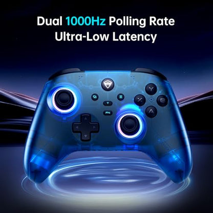 Machenike G3V2 Bluetooth Controller for Pc/Switch/Ios/Android, Hall Effect Joysticks, RGB Lighting Gaming Controller,2 Programmable Buttons,1000mah Battery With Charging Station, Blue - color: Blue PE UG