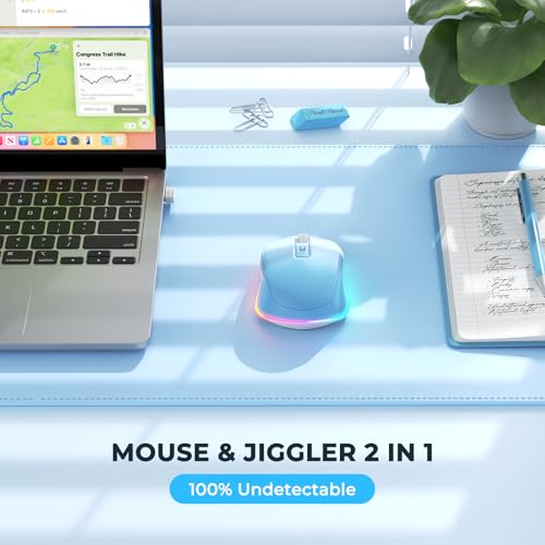 PEIOUS Wireless Mouse Jiggler - Keep Computers Awake, Blue to White | Rechargeable LED Mouse, Silent Clicks, Adjustable DPI and Random Movement Keep Computers Awake for Laptop/PC/Mac - color: Blue to White