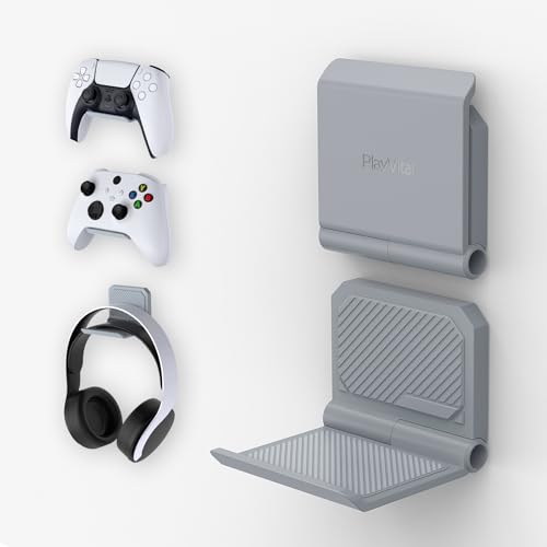 playvital FOLD Controller Holder Wall for ps5 ps4 Xbox Switch 2 Pro Headset, 2 Pack Universal Organizer Gaming Controller Stand Headphone Mount - Foldable Anti-Slip Adhesive Removable, New Hope Gray - color: New Hope Gray 2 Sets
