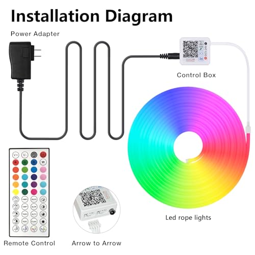 LED neon Lights,50FT RGB Neon Rope Lights,with Remote Control/APP Control,Music Sync,Timer Function,IP67 Waterproof Flexible Neon Strip Lights,for Bedroom Gaming Outdoors Decor - size: 50FT