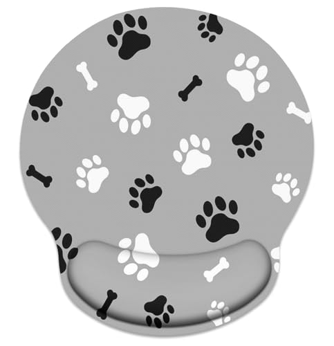 Britimes Ergonomic Mouse Pad with Wrist Support Gray Paw Print Non-Slip Rubber Base Mousepad for Home Office Gaming Working Computers Laptop Easy Typing & Pain Relief - color: Gray paw print