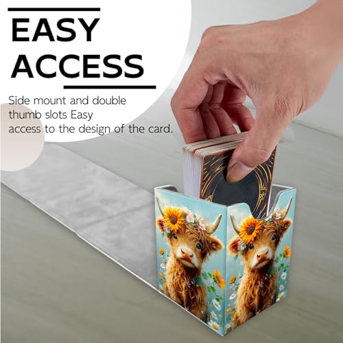 for MTG Deck Box, Trading Card Storage Case Holds 100+ Sleeved Cards, Flower-Crowned Highland Calf Magnetic Closure Durable Deck Holder for Magic The Gathering, TCG & Commander - color: Flower-Crowned Highland Calf