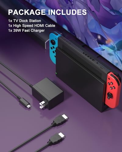 Dock Station for Nintendo Switch/Switch OLED, Replacement 3-in-1 TV Dock Set with Original IC Module, AC Charger & High-Speed HDMI Cable for 1080P HD Output（Not Compatible with Sw 2）