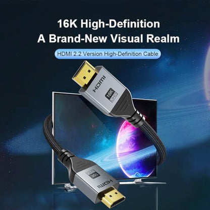 16K HDMI 2.2 Cable 10FT, 96Gbps Ultra High Speed 16K@60Hz 8K@120Hz 4K@480Hz HDMI Cord, HDCP 2.3 & HDR10 HDMI Cables for PS5/Xbox Series X|S/Roku TV/Gaming PC/Monitor/Blu-ray/Projector - size: 10 FT