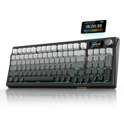 RedThunder K95 Wireless Mechanical Keyboard,TFT Screen & Knob, Trip-Modes Connection, Gasket Custom Hot-Swap Keyboard, RGB Backlit, Pre-lubed Linear Switches, Side Printed PBT Keycaps, Gray Gradient - color: Gradient Gray