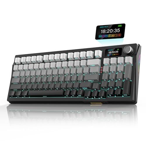 RedThunder K95 Wireless Mechanical Keyboard,TFT Screen & Knob, Trip-Modes Connection, Gasket Custom Hot-Swap Keyboard, RGB Backlit, Pre-lubed Linear Switches, Side Printed PBT Keycaps, Gray Gradient - color: Gradient Gray