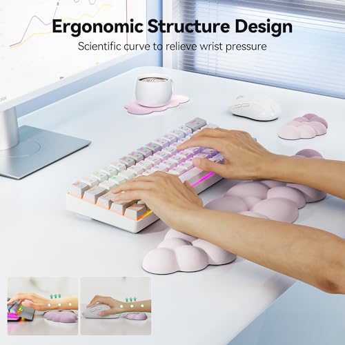 TECKNET Cloud Keyboard Wrist Rest Set, Cloud Wrist Rest with Non-Slip Base, PU Leather Wrist Pad for Keyboard with Ergonomic Memory Foam for Computer Laptop Office Gaming Pain Relief, Gradient Purple - color: Gradient Purple