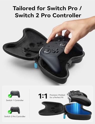 JSAUX Case for Nintendo Switch Pro / Switch 2 Pro Controller, 6 Thumb Grips | Slim Case, Hard Shell Travel Carrying Case, Portable Protective Bag with All Around Protection, Includes 6 Thumb Grips, Black - color: Slim Design + 6 Thumb Grips