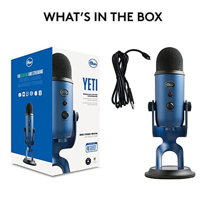 Logitech Creators Blue Yeti USB Microphone for PC, Mac, Gaming, Streaming, Podcasting, Studio and Computer Condenser Mic with Blue VO!CE Effects, 4 Pickup Patterns, Plug and Play - Midnight Blue | USB Plug-and-Play Condenser Mic with Blue Vo!ce, Headphone