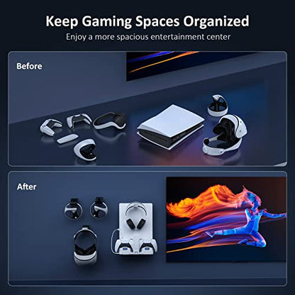 NexiGo PS5 (All Versions) and PSVR2 Wall Mount Kit with Charging Station, Controller Holder, and Headphone Hanger - Metal Wall Hanging Charger Stand for PlayStation 5 Console/Slim (Disc & Digital)
