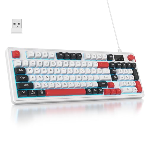 Owpkeenthy 98 Keys Gaming Keyboard with Knob, 96% Gasket Mouted Wireless Quiet Mechanical Feeling Membrane Keyboard RGB 3-Mode Wired/Bluetooth 5.0/2.4G for for Laptop Desktop(98 White) - color: 98 White