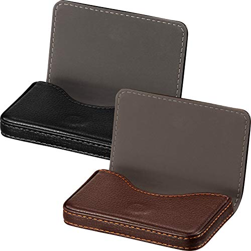 Outus 2 Pcs Business Card Holder, PU Leather Business Card Case Pocket Wallet with Magnetic Shut for Valentines Gift Adult(Black and Coffee) - color: Black and Coffee