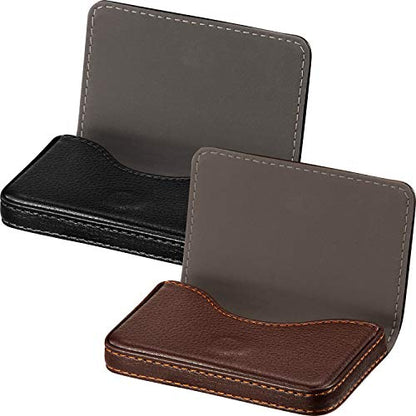 Outus 2 Pcs Business Card Holder, PU Leather Business Card Case Pocket Wallet with Magnetic Shut for Valentines Gift Adult(Black and Coffee) - color: Black and Coffee
