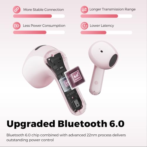 SoundPEATS Air6 HS Wireless Earbuds, Bluetooth 6.0, LDAC Hi-Res Audio for HiFi Sound, 13mm Dynamic Driver, Total 45H, Quick Charging, IPX5 Resistant, Comfortable Fit, ENC Noise Canceling, App, Pink - color: Pink