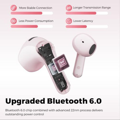 SoundPEATS Air6 HS Wireless Earbuds, Bluetooth 6.0, LDAC Hi-Res Audio for HiFi Sound, 13mm Dynamic Driver, Total 45H, Quick Charging, IPX5 Resistant, Comfortable Fit, ENC Noise Canceling, App, Pink - color: Pink