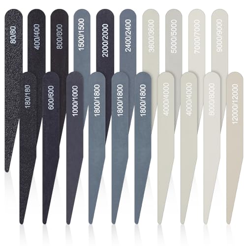 Honoson 20 Pcs Sanding Sticks for Plastic Models 3D Print Polishing Sticks Assorted Metal and Wood Sanding Tools Accessory for Model Craft Amateur Beginner(Low Grits and High Grits,Stylish Style) - style: Stylish Style