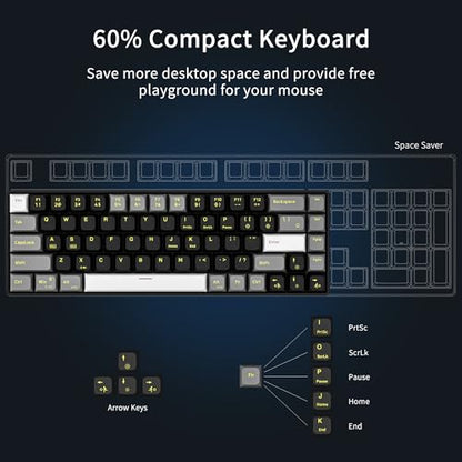 Newmen GM681 Wired Mechanical Keyboard,60% LED Backlit Gaming Keyboard | Wired Gaming Mechanical Keyboard,LED Backlit,Custom Hot Swappable,Ergonomic,Compact Small,USB Mini Computer Keyboard,PC Gamer - color: Black/White/Grey Keycaps