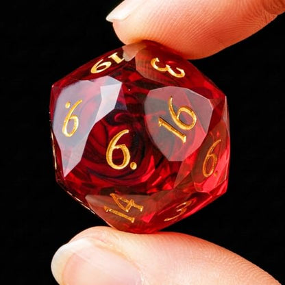 Multifaceted DND Single D20 Dice Resin Sharp Edge 20 Sided D&D Dice, 22Mm Handmade Polyhedral for Dungeons and Dragons, RPG, Roleplaying MTG Table Games - color: D20-red Dark