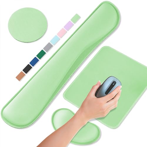 Office Ergonomic Memory Foam Computer Mouse and Keyboard Wrist Rest pad Support Carpal Tunnel, Wrist Rest for Keyboard and Mouse, Wrist Support Set - color: Light Green, style: 4 in 1 SET (Keyboard wrist pad + mouse wrist pad + Desk pad + Cup coaster)