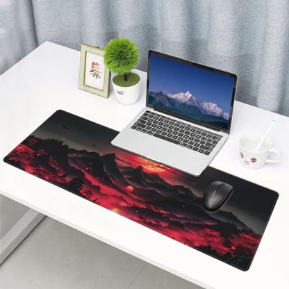 Extended Gaming Mouse Pad, Large Desk Mat XL Anime Mouse Pad Waterproof with Stitched Edges, Non-Slip Desktop Pad for Home and Office, Level Up Your 31.5x11.8 Inch (Darkness Red Moon3) - color: Darkness Red Moon3
