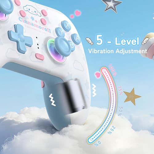Kuitmor Cinnamoroll Switch Pro Controller, Cute Hall Effect Wireless Gamepad No Drift for Switch 2/Switch/OLED/Lite, PC/Steam, Android, iOS, Bluetooth + Wired, Turbo, Back Buttons, 6-Aixs Gyro, Wake-up, RGB (Blue, Without 2.4g Receiver) - color: Blue