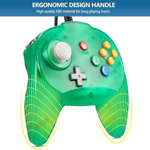 KIWITATA Retro Mini N64 Controller, N64 Wired Remote Bit Game Pad Upgraded Joystick Controller for Classic N64 Console Clear Green - color: green