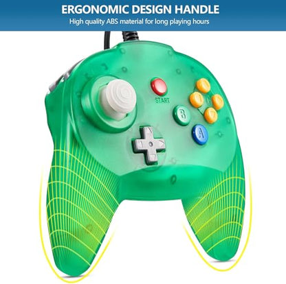 KIWITATA Retro Mini N64 Controller, N64 Wired Remote Bit Game Pad Upgraded Joystick Controller for Classic N64 Console Clear Green - color: green