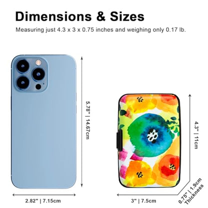Credit Card Holder Small RFID Blocking Wallet Business Metal Slim Mini Aluminum Hard Case for Women Men - color: Abstract Watercolor Flowers