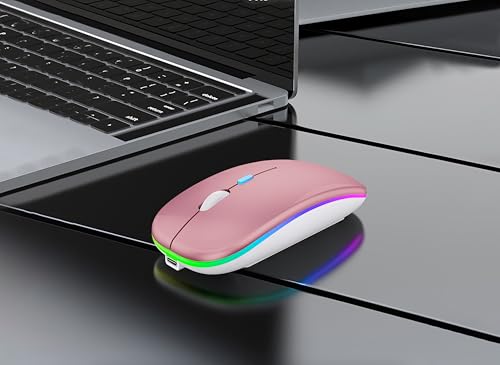 WREANU Wireless Bluetooth Mouse Rechargeable Laptop Mice with LED Lights Silent Slim Use(BT5.2 & 2.4G Portable USB) Dual Mode Computer Mouse for Laptop/iPad/Tablet/Apple/Computer/Mac(Rose Gold) - color: Rose Gold Wireless Bluetooth Mouse