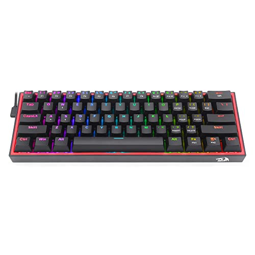 Redragon K617 Fizz 60% Wired RGB Gaming Keyboard, 61 Keys Hot-Swap Compact Mechanical Keyboard w/ 16.8M RGB Backlight, Red Inner Design, Programmable Linear Red Switch, Pro Software - color: Black (Red Inner)