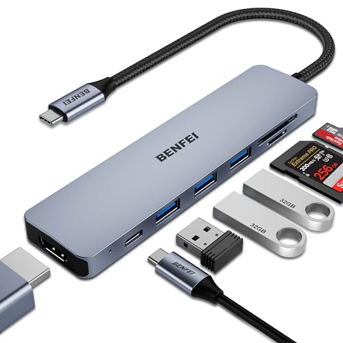BENFEI USB C HUB 7-in-1 with HDMI(4K@60Hz,Certified), 100W Power Delivery, 3*USB 3.0, SD/TF Card Reader(160MB/s) Compatible with iPhone 15 Pro/Max, MacBook, iPad Pro, iMac, S23, XPS17 - color: Gray, size: 7-in-1