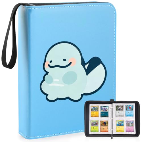 4 Pockets Trading Card Binder, 400 Card Holders with 50 Removable Sleeves, Portable Card Binder Album with zipper, Card holder Book for Game, Sport Collection (Light blue) - color: Light blue