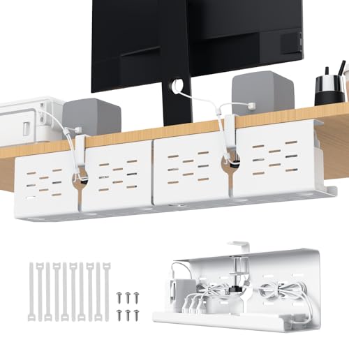 KEEGH 16" Under Desk Cable Management Tray, No Drill Clamp Mount, Desk Cord Organizer Upgrade Capacity, Cord Management Tray for Home Office, Gaming Desk, Standing Desk, White, 2 Pack - color: White, size: 2 Pack