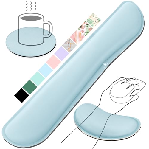 Gimars Upgrade Enlarge Gel Memory Foam Set Keyboard Wrist Rest Pad, Mouse Wrist Cushion Support for Office, Computer, Laptop, Mac, Comfortable, Lightweight for Easy Typing Pain Relief,Sky Blue - color: Sky Blue, size: 3-piece set (keyboard rest+mouse rest