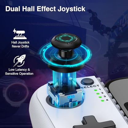 NealGamefy Phone Controller for iPhone/Android - Mobile Gaming Controller with Hall Effect Joystick, Phone Case Support, Turbo Function, Dual Vibration- Phone Controller Compatible with More Games - color: White
