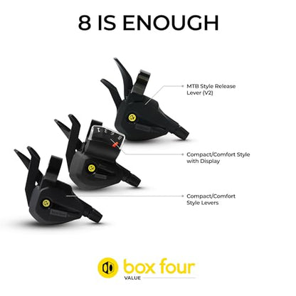 Box Four 8 Speed E-Bike Shifter 1 Gear Per Click, Non E-Bike Shifter 2 Piece Pull Lever up to 3 Gears Per Click Bicycle Shift Lever Cable for Mountain Bike Shifters, MTB, Bicycle Gear Shifter Cycling - size: Display Multi Shift