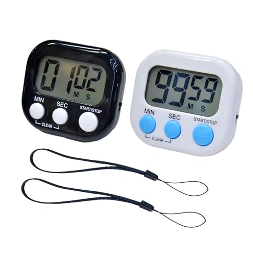 2 Pack Small Digital Kitchen Timer Magnetic Back and On/Off, Classroom Timers for Teachers Kids, Count Up Count Down Loud Alarm Stop Memory Function for Cooking Study Work Exercise (1, Black+White) - color: Black+white