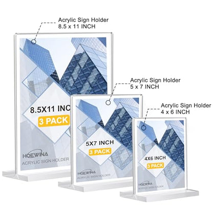 Hoewina 3Pack Acrylic Sign Holder 8.5 x 11inch, Vertical Display Sign Stand | Clear Menu Holder Stand, Table Paper Holder, Desk Brochure Holder for Vendor Booth Display Items, Restaurants, Office, Store