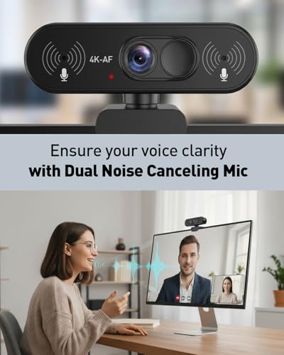 4K USB Webcam with Autofocus, Mic and Privacy Cover for PC/Laptop | Plug and play for Zoom, Teams, streaming and video calls; sharp autofocus image with portable tripod setup - color: 4K-AF