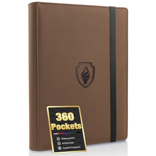 Premium 9 Pocket Card Binder for 360 Cards, Fabmaker PU Cover Trading Card Binder, Sturdy Card Collection Album, Sleek Card Holder Folders for Game Cards & Sports Cards, Brown - color: Brown, size: 360 Pocket