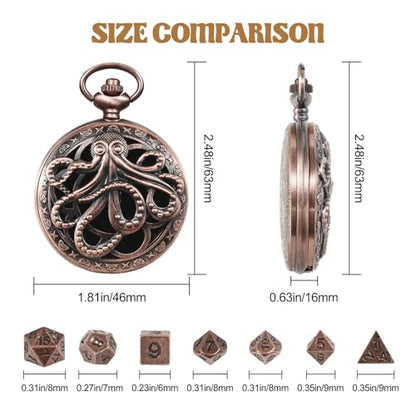 D&D Dice Set,7PCS Metal Dice for Dungeons and Dragons,Mini Dice Set with Pocket Watch Case,Role Playing Board Games Accessories (Octopus, Copper) - color: Copper, style: Octopus