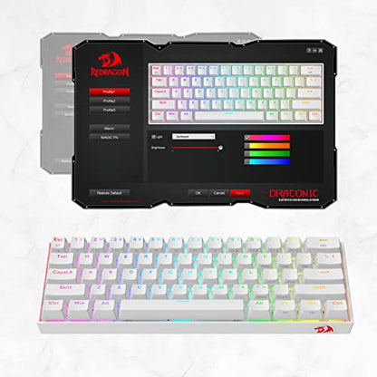 Redragon K530 Pro Draconic 60% Wireless RGB Mechanical Keyboard, BT/2.4Ghz/Wired 3-Mode 61 Keys Compact Gaming Keyboard w/Hot-Swap Socket, Free-Mod Plate Mounted PCB & Linear Red Switch - color: White, size: Red Switch