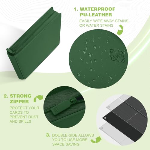 Premium Card Binder 16 Pocket,Trading Card Binder Holds up to 1000+Cards Sturdy Card Collection Album, Card Holder Folders for MTG, TCG, Game Cards & Sports Cards - color: 16 deep green